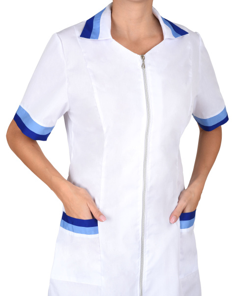 Халат "Мила" женский белый с голубым и васильковым (ЧЗ)