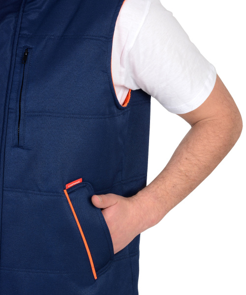 Жилет "ПРОФИ" утеплённый, синий подкладка Таффета оранжевая (ЧЗ)