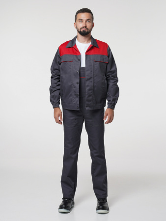 Костюм рабочий мужской №112 (куртка, полукомбинезон) тёмно-серый с красным (ЧЗ)