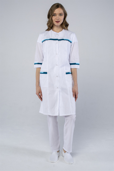 Халат женский Лотос (тк.ТиСи), белый/голубой (ЧЗ)