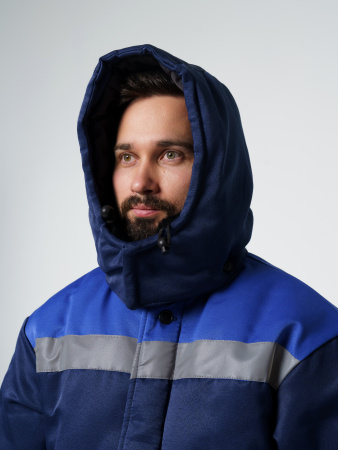 Куртка мужская зимняя Кур710 ткань смесовая, цвет темно-синий с васильковым