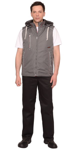 Жилет "АЛЕКС" (на подкладке тафетта) с капюшоном темно-серый (ЧЗ)