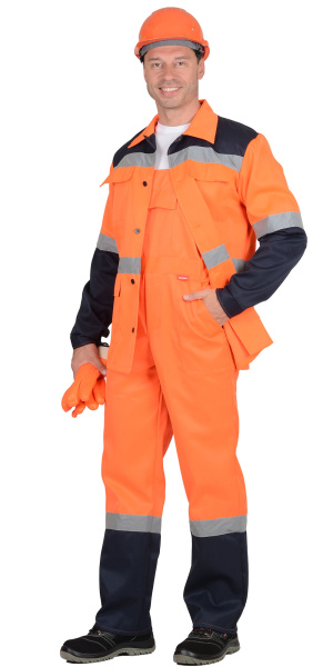 Костюм "Магистраль-Специалист" лет.: куртка длин., п/комб. оранж. с синим и СОП (ЧЗ)