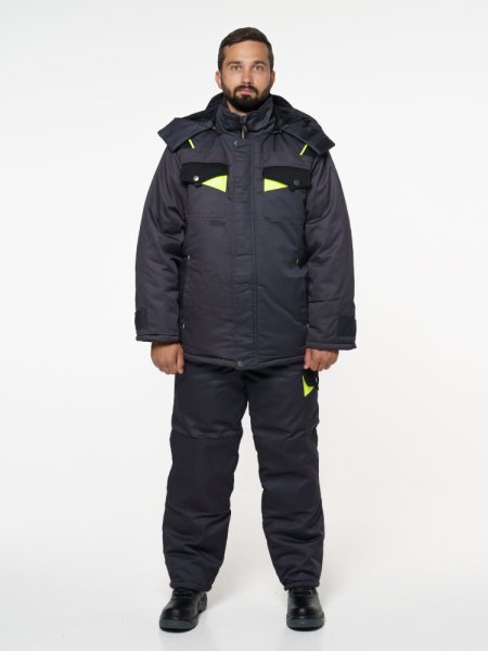 Костюм "ХОВАРД": зим. куртка дл.,брюки т.-серый с черным и лимон. отд. (ЧЗ)