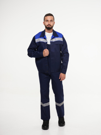 Костюм рабочий мужской №112 (куртка, полукомбинезон) тёмно-синий с васильковым (ЧЗ)