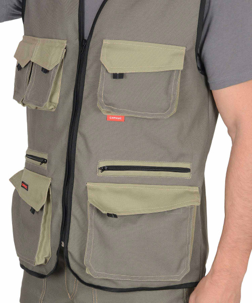 Жилет "ВЕСТ-ВОРК" летний: т.оливковый со св.оливковым (ЧЗ)