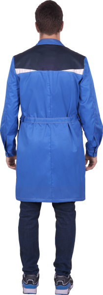 Халат мужской КМ-10 ЛЮКС от механических воздействий и ОПЗ, василёк/темно-синий 